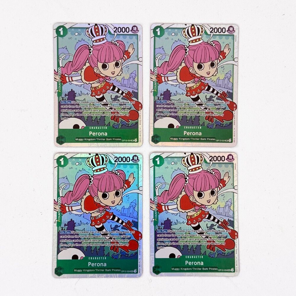4x Perona OP12-034 SR Legacy of the Master Playset One Piece TCG Foil Green